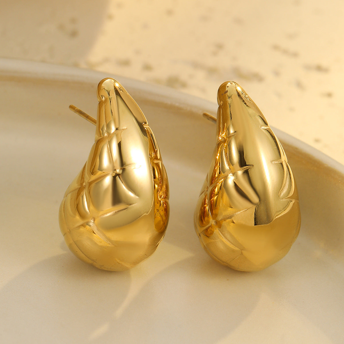 Wholesale  18K gold water drop texture stainless steel irregular earrings