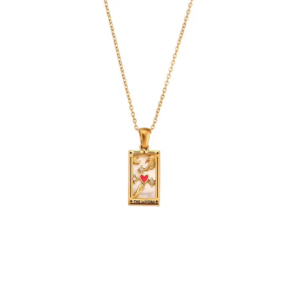 Wholesale  Rectangular Drop Oil and Diamond Tarot Pendant Necklace