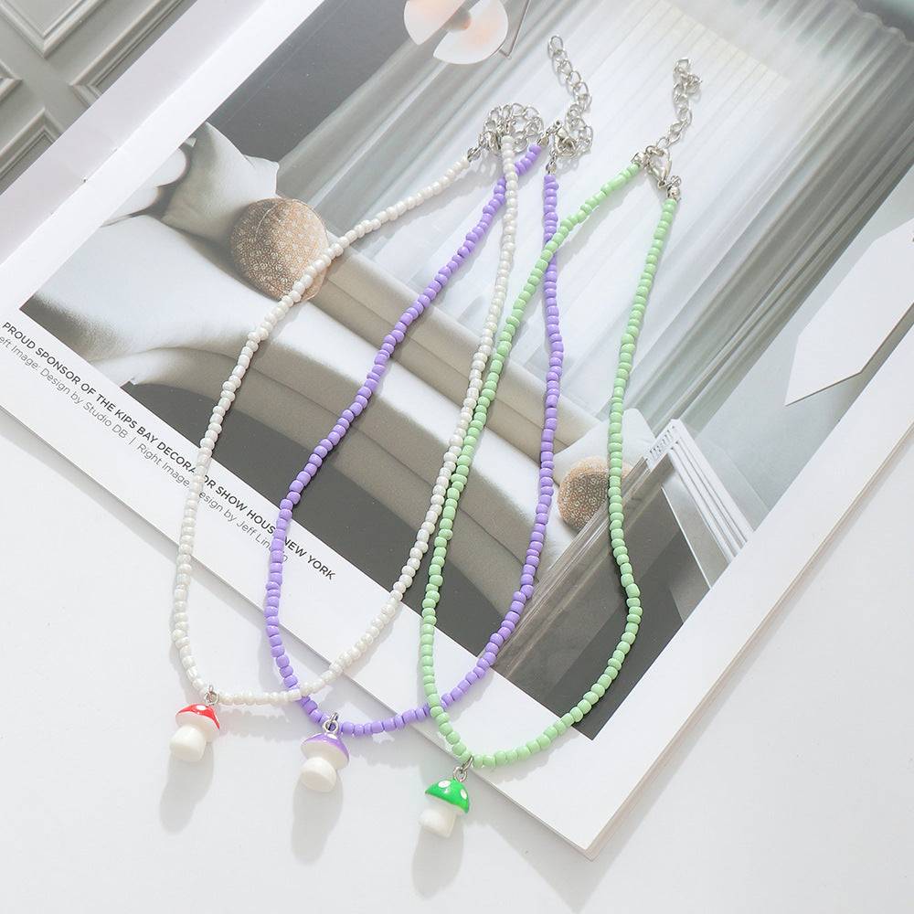 Wholesale Color Female Color Mushroom Beaded Necklace