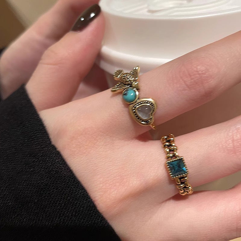 Wholesale Retro Distressed Splicing Turquoise Ring