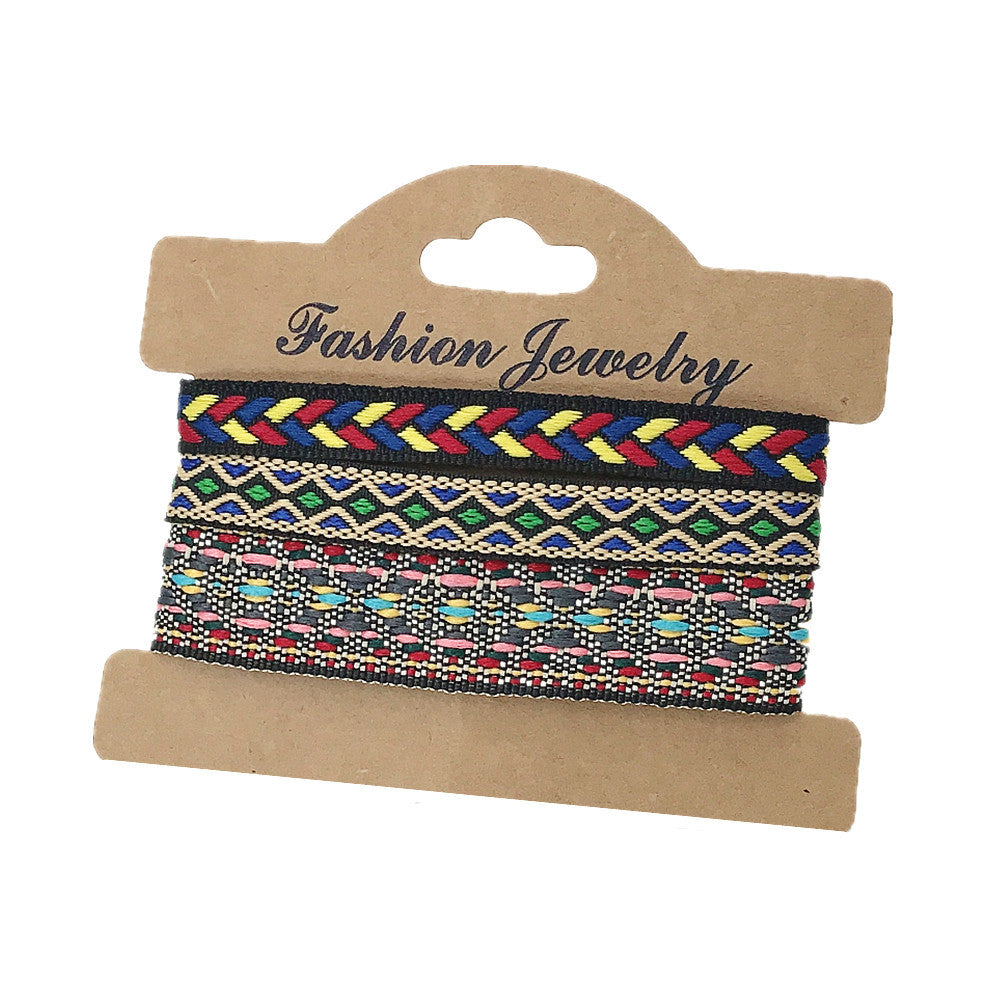 Wholesale 3 Pcs Set Hot Sale Retro Ethnic Bohemian Hand Rope Nepal Colorful Woven Bracelet Jewelry