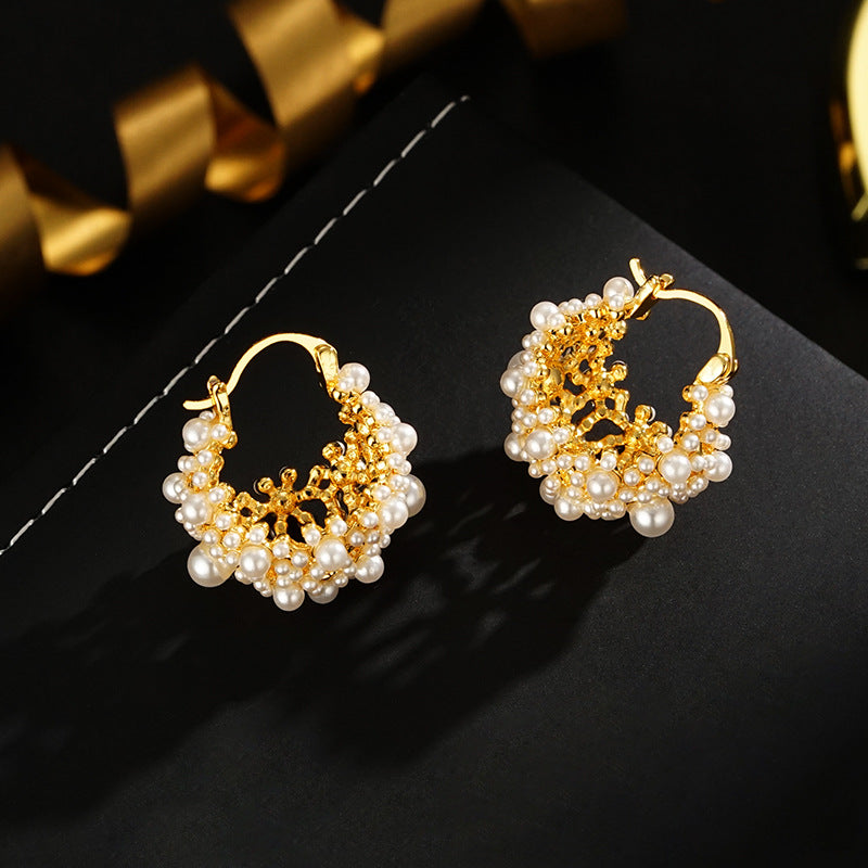 Wholesale Light Luxury All-match Ear Jewelry  Rice Beads Flower Basket Earrings