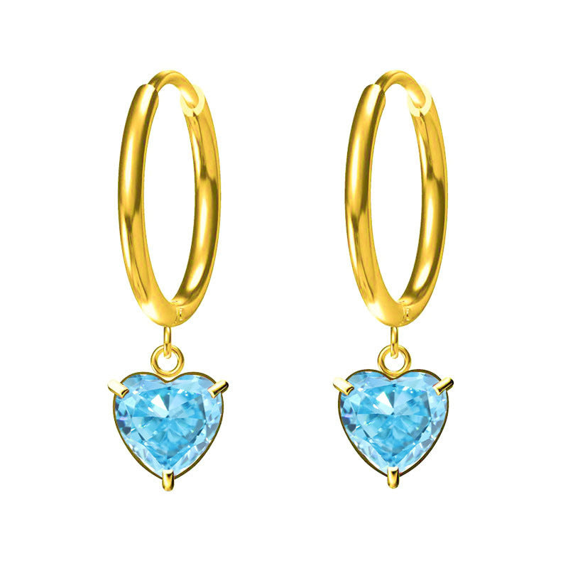 Wholesale 2PCS Titanium steel heart-shaped zircon pendant earrings
