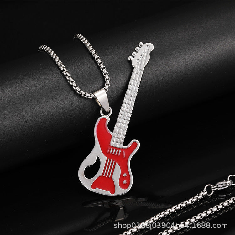 Wholesale Titanium Steel Hip Hop Music Guitar Pendant Necklace