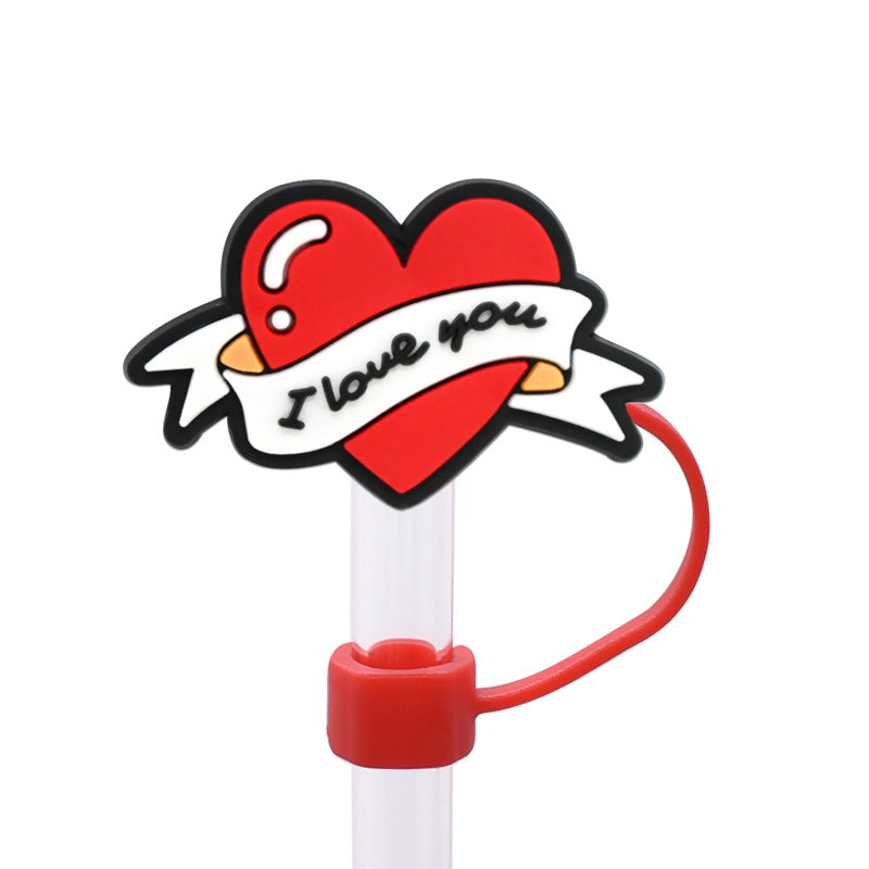 Wholesale Random 100pcs Valentine's Day Series 8/10mm PVC Soft Straw Tube Cap