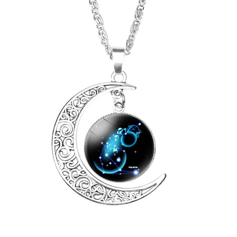 Wholesale  12 Constellation Crescent Moon Necklace