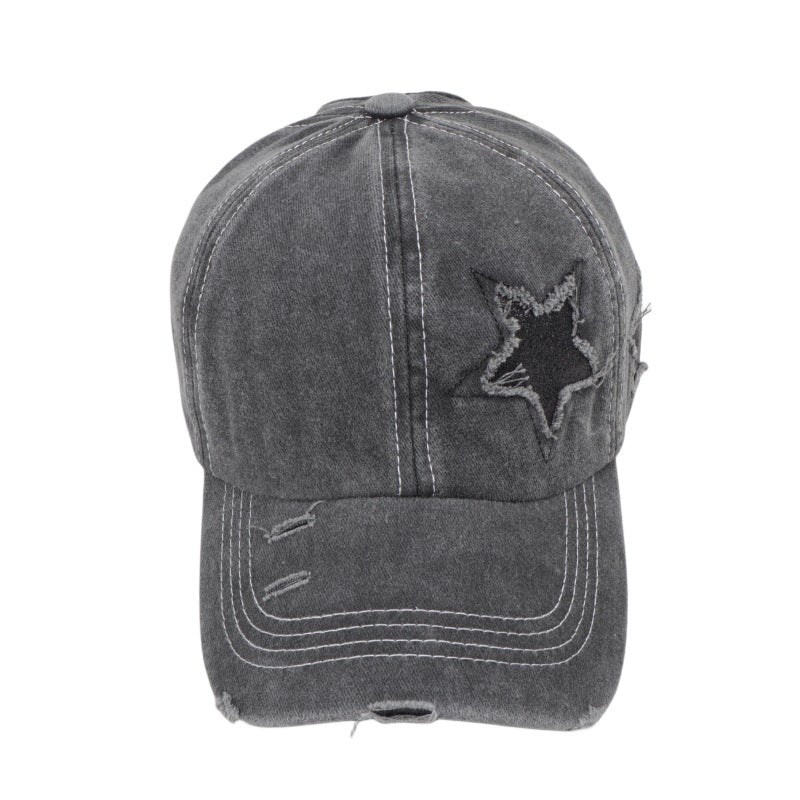 Wholesale  five-pointed star sequined ponytail ripped baseball cap