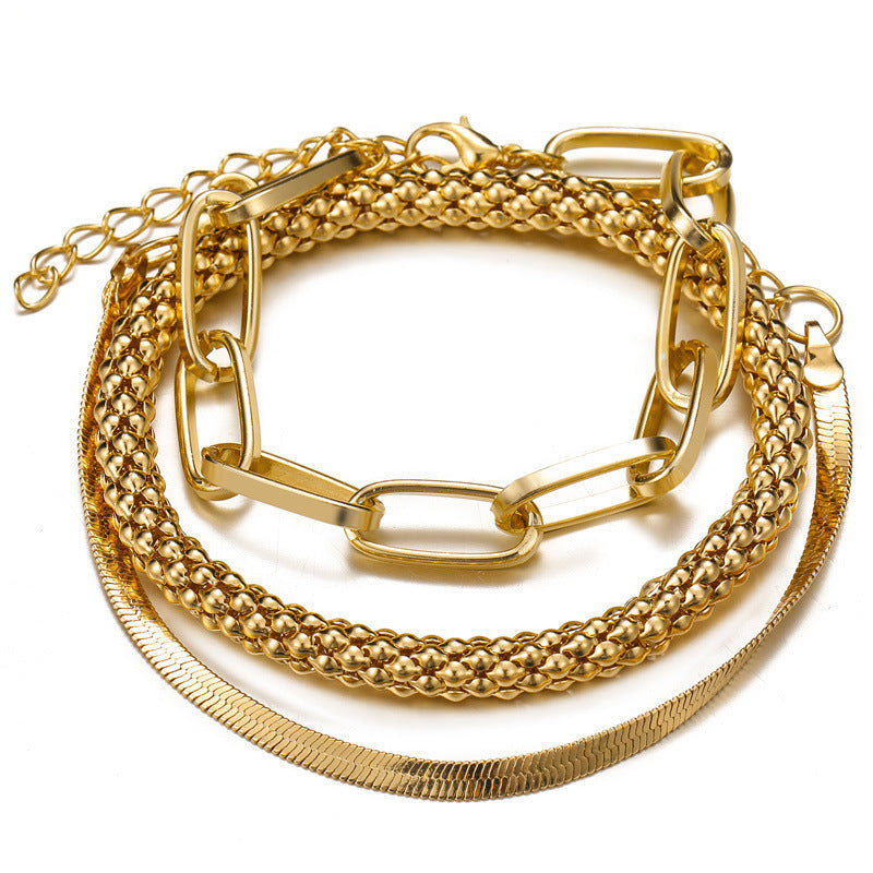Wholesale Gy Gold Electroplated Snake Chain Bracelet Set - Trendy Unisex Wave Design Gift for Boutique Resale