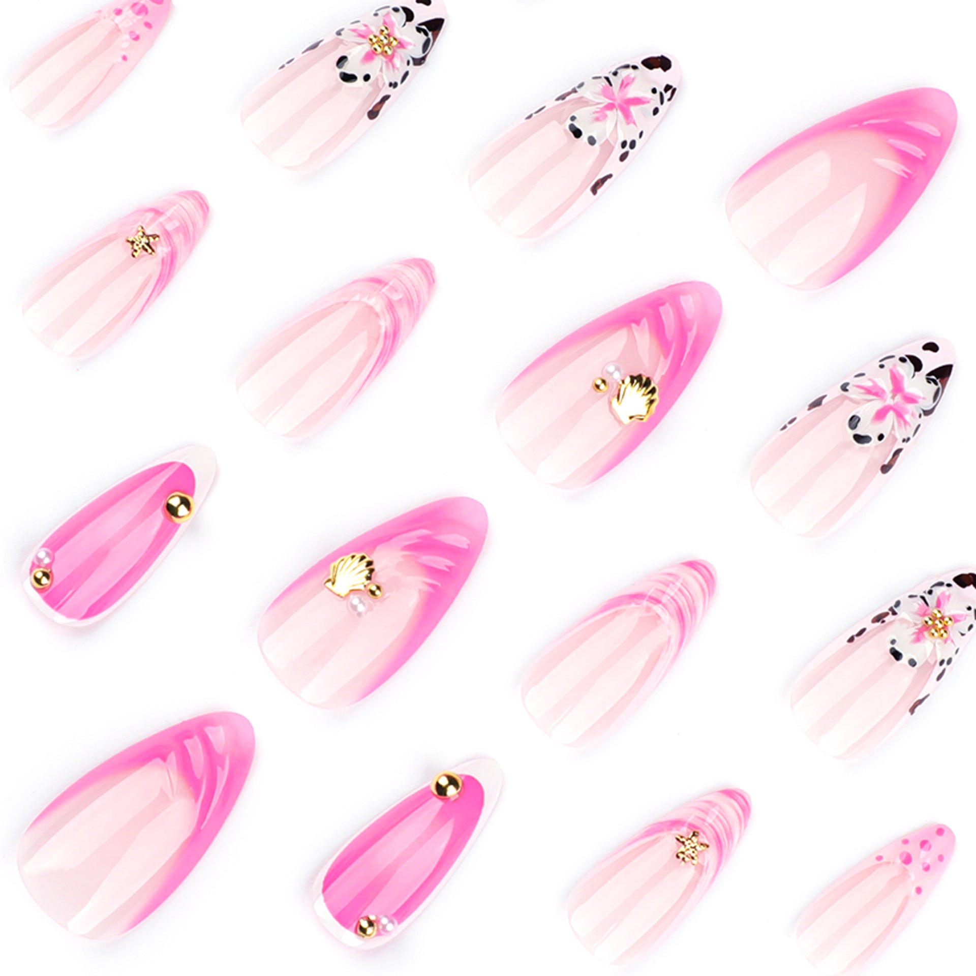 Wholesale 24 Pieces/box 3D Pink Flower Shell Nails Kits Nail Stickers