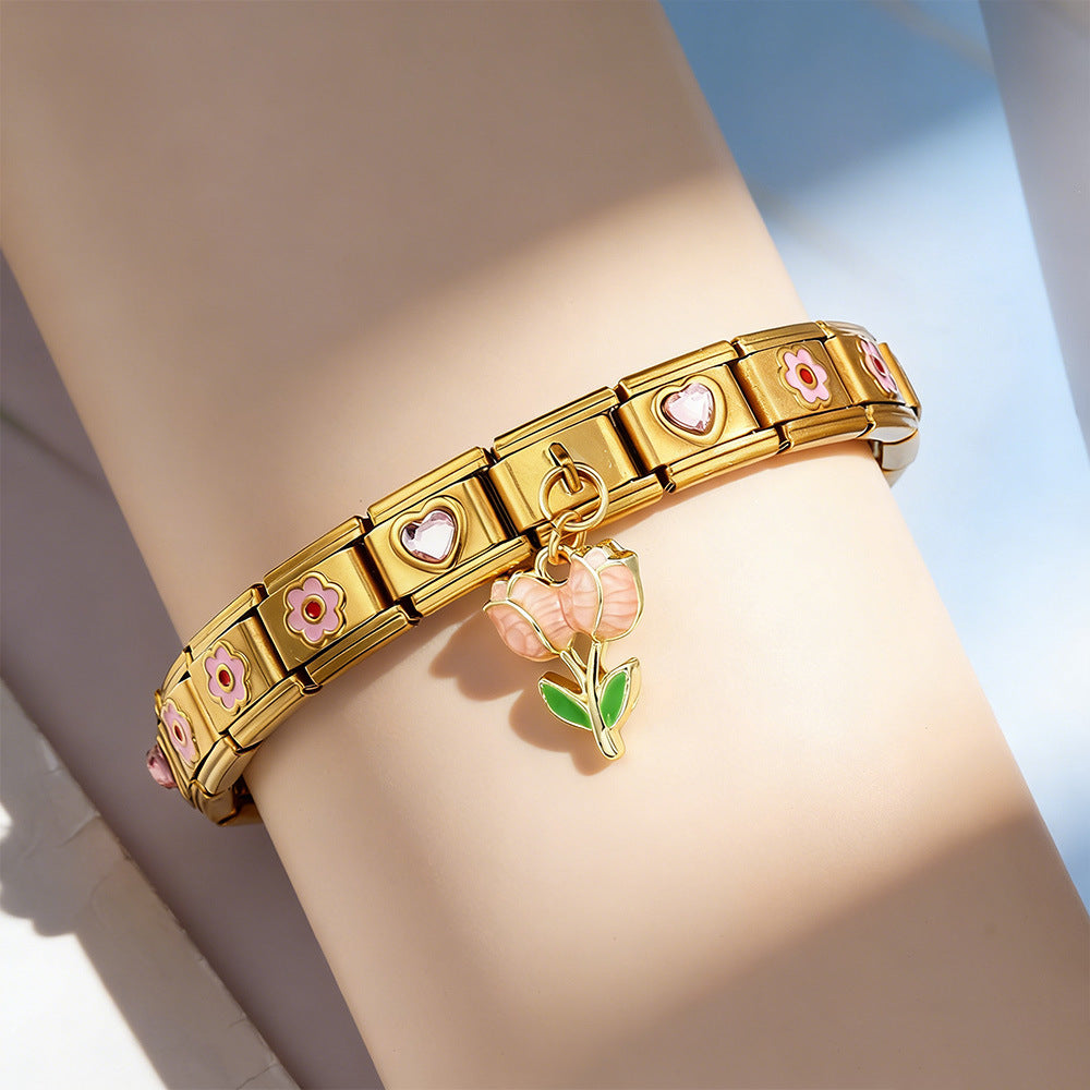 Wholesale Italian Modular Gold Plated Enamel DIY Bracelet Set Jewelry Accessory