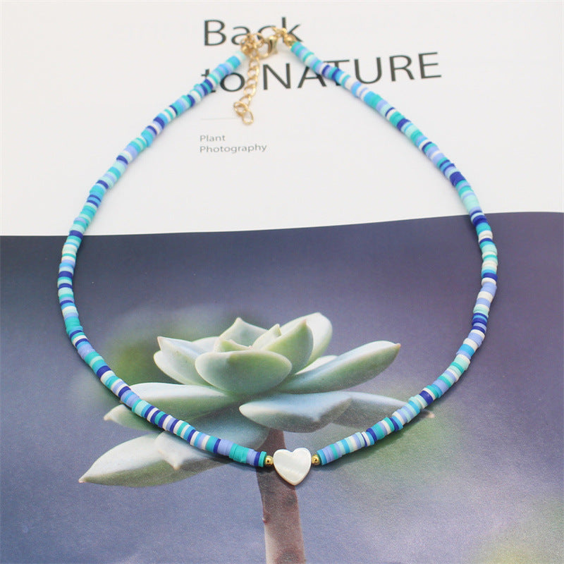 Wholesale soft pottery necklace  shell love beaded necklace
