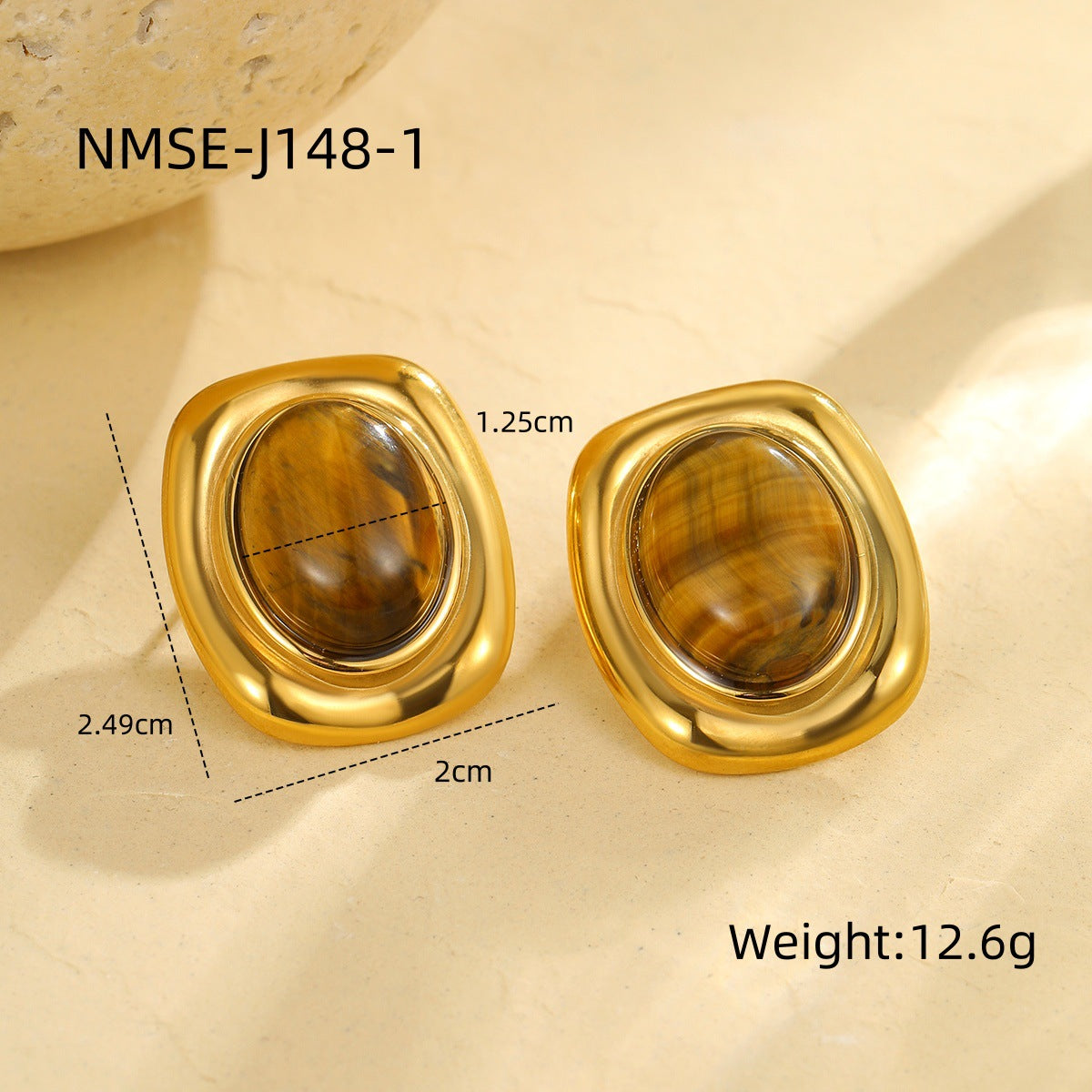 Wholesale Stainless steel tiger eye stone oval earrings retro earrings