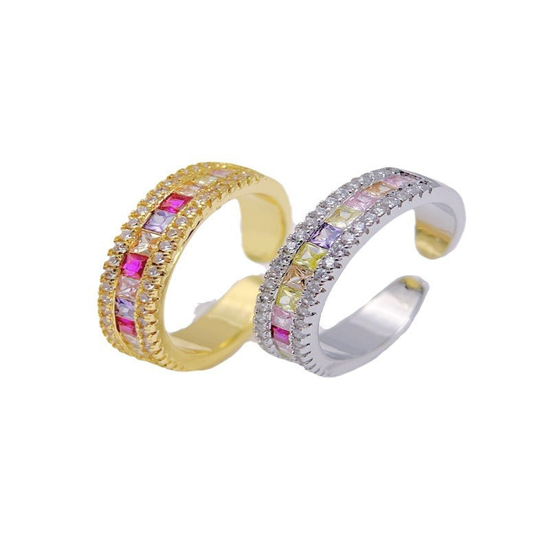 Wholesale Copper Plated 18K Micro-paved Rainbow Colored Zirconia Open Rings ACC-RS-YXY020