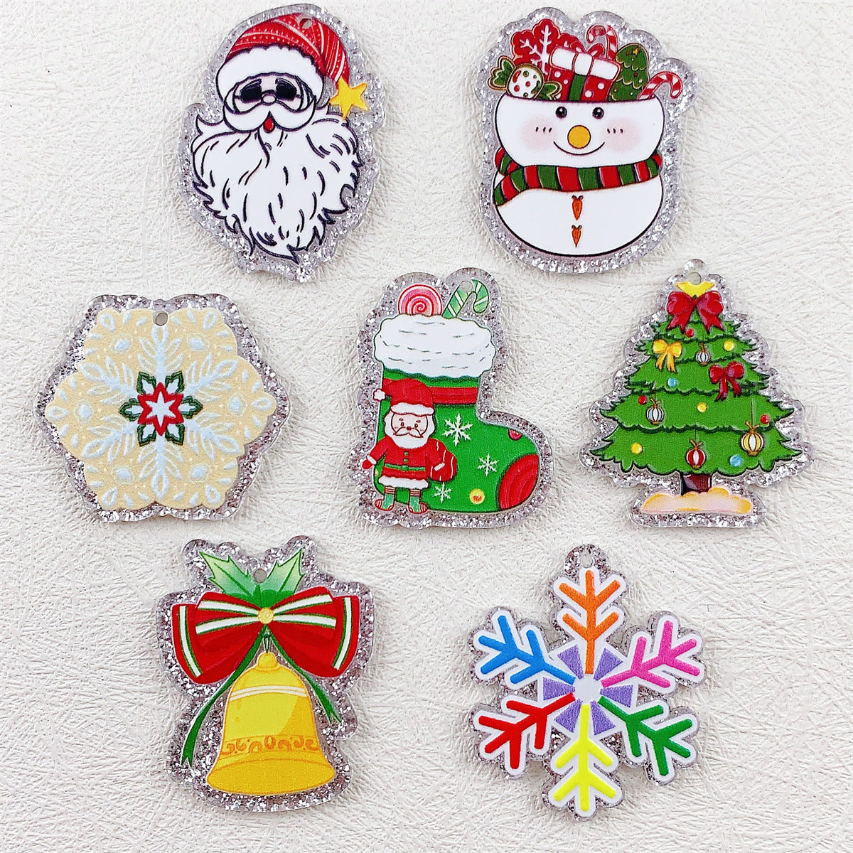 Wholesale 10pcs  Acrylic Print Color Christmas Tree  Snowman  Pendant