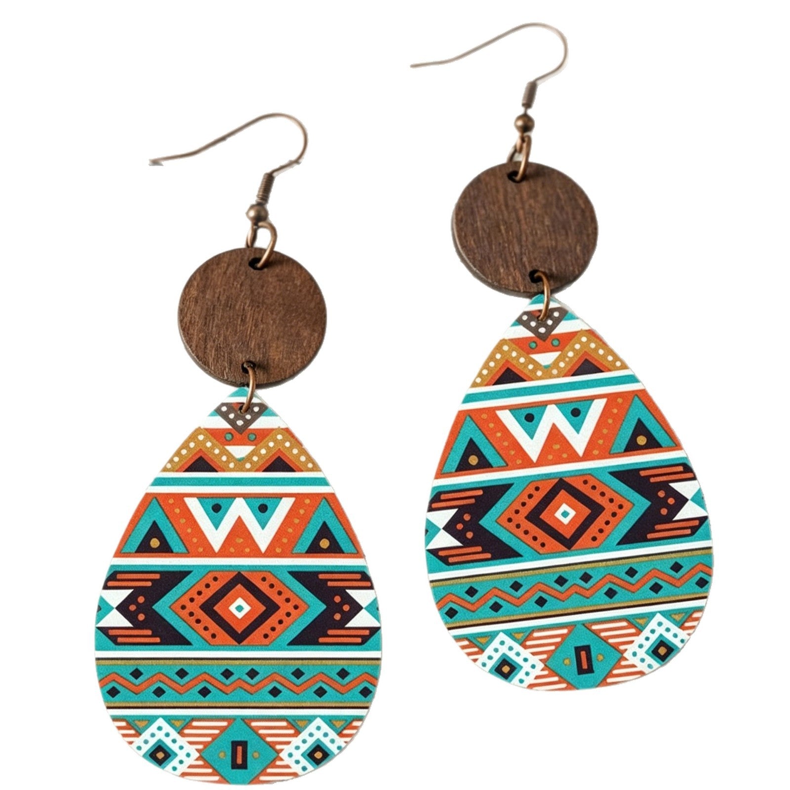 Wholesale Leather Retro Geometric Pattern Wood Chip ing Water Drop Earrings for Party Jewelry Accessory