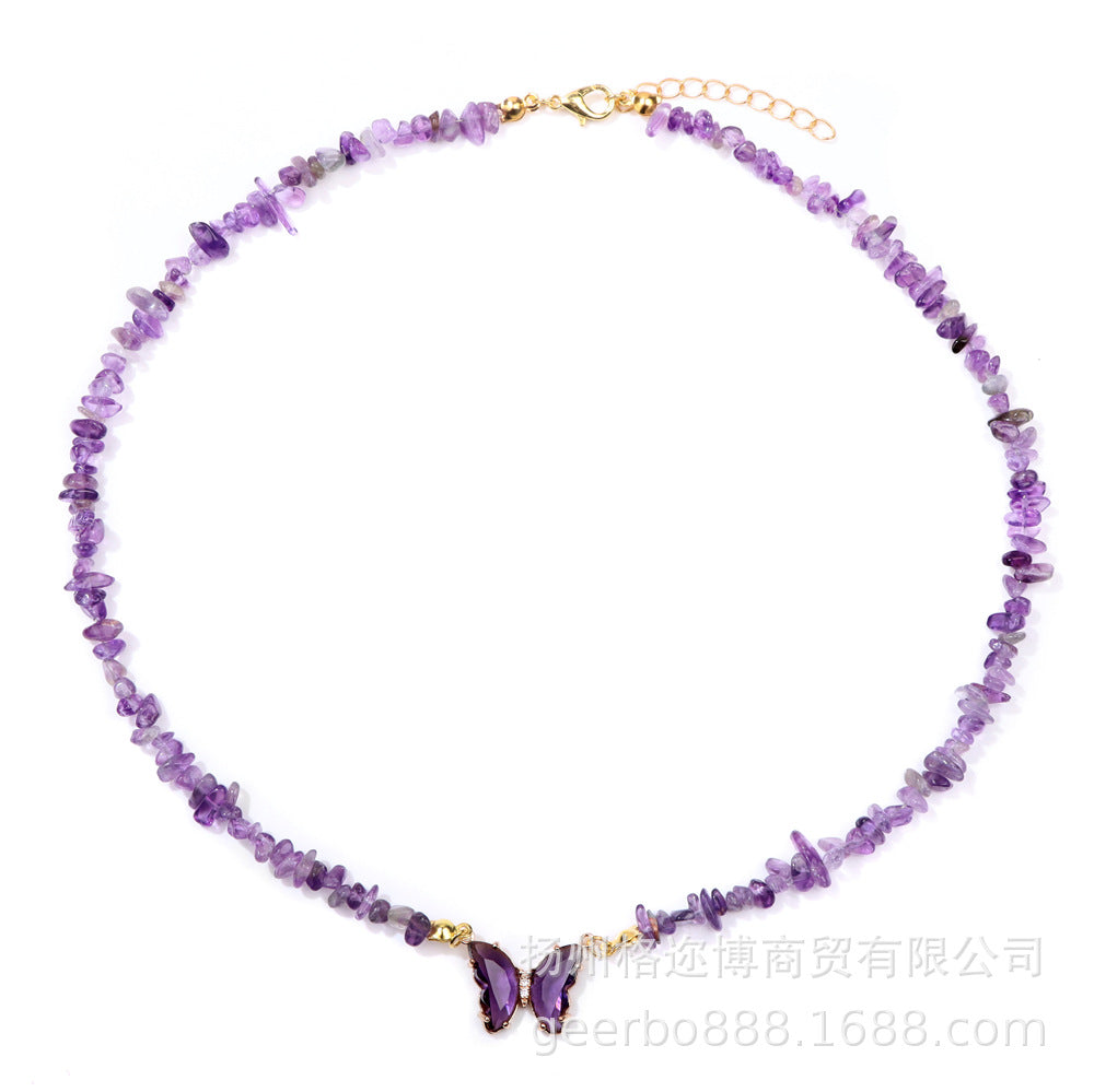 Wholesale Natural Color Stone Handmade Crystal Butterfly Pendant Necklaces ACC-NE-GEB001