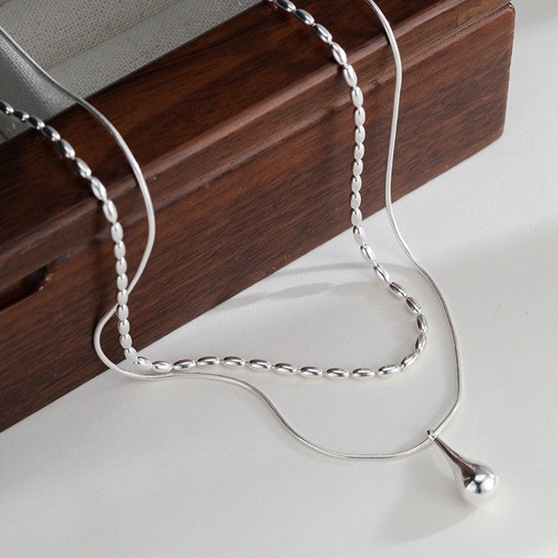 Wholesale Cold Style Double-Layer Water Drop Rice Necklace,  Fashion Clavicle Chain for Women Boutique Resale