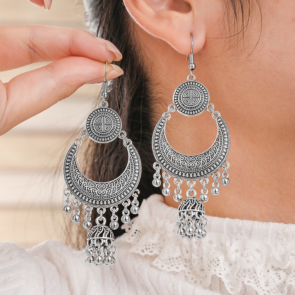 Wholesale Zinc Alloy Retro Ethnic Tassel Earrings with Geometric Pattern,  Fashion Accessory Gift