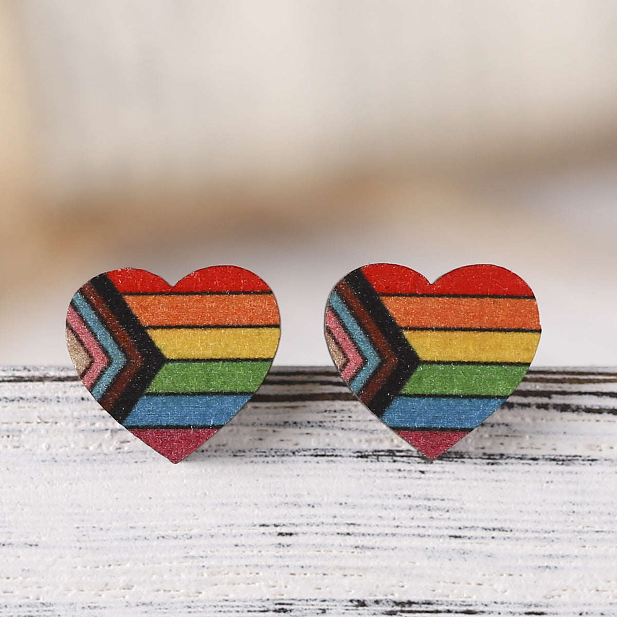 Wholesale Rainbow Heart Star Flag Wood Earrings ACC-ES-ChuLian050