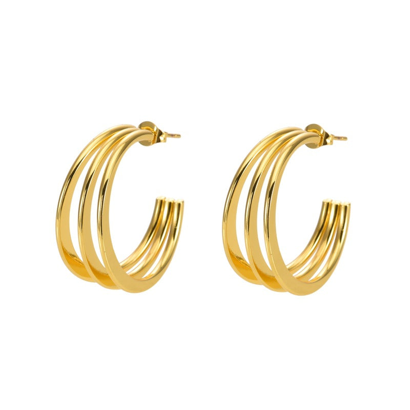 Wholesale 2PCS Stainless steel simple gold earrings