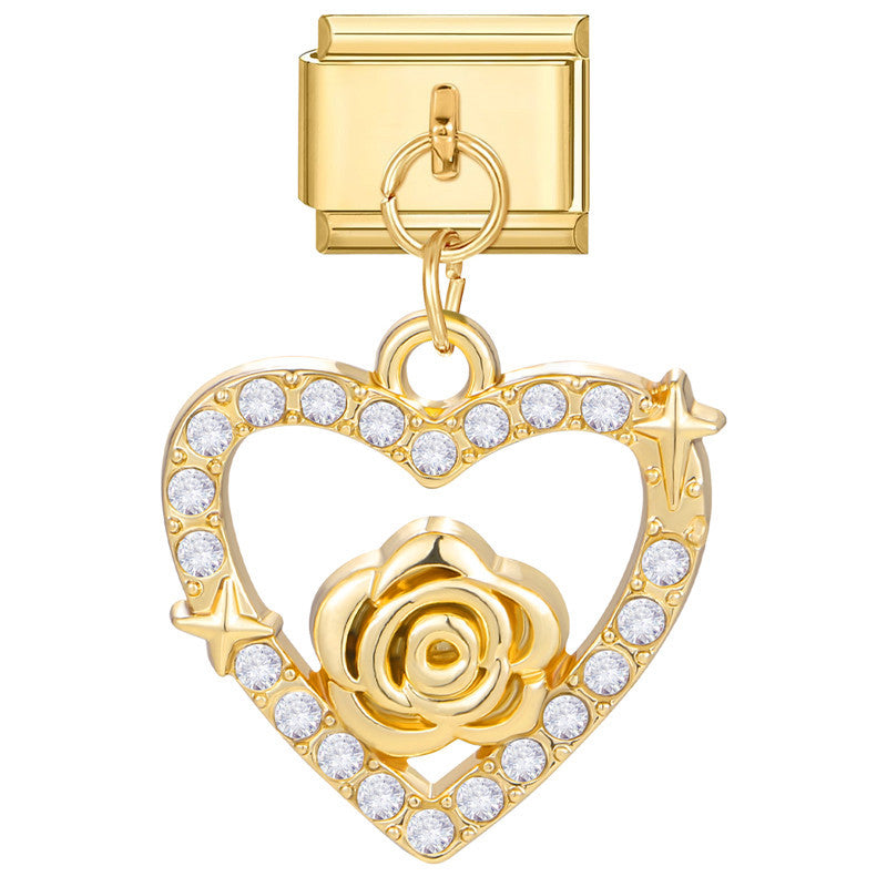 Bracelet de charme italien en gros 9 mm DIY Splicing Gold Star Heart Titanium Steel Bracelet composable