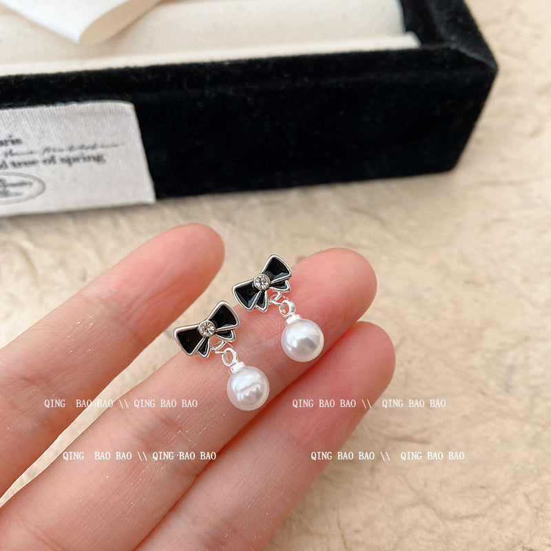 Wholesale Bow Copper S925 Silver Needle Earrings Bow Earrings Pearl Earrings ACC-ES-LvSha002