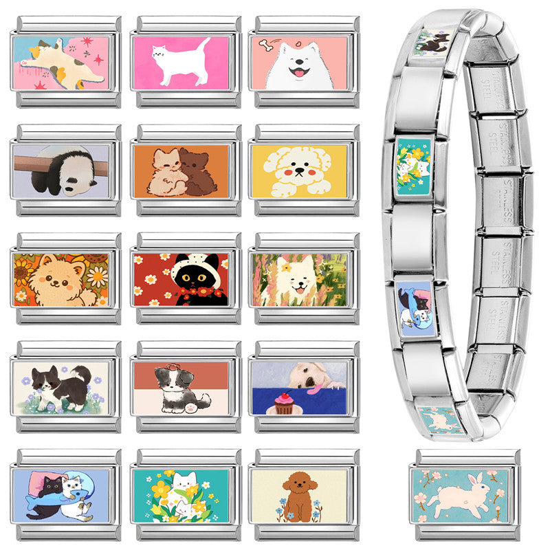 Wholesale Land Animal Italian Charms
 DIY pet Section Creative Stainless Steel Composable Bracelet