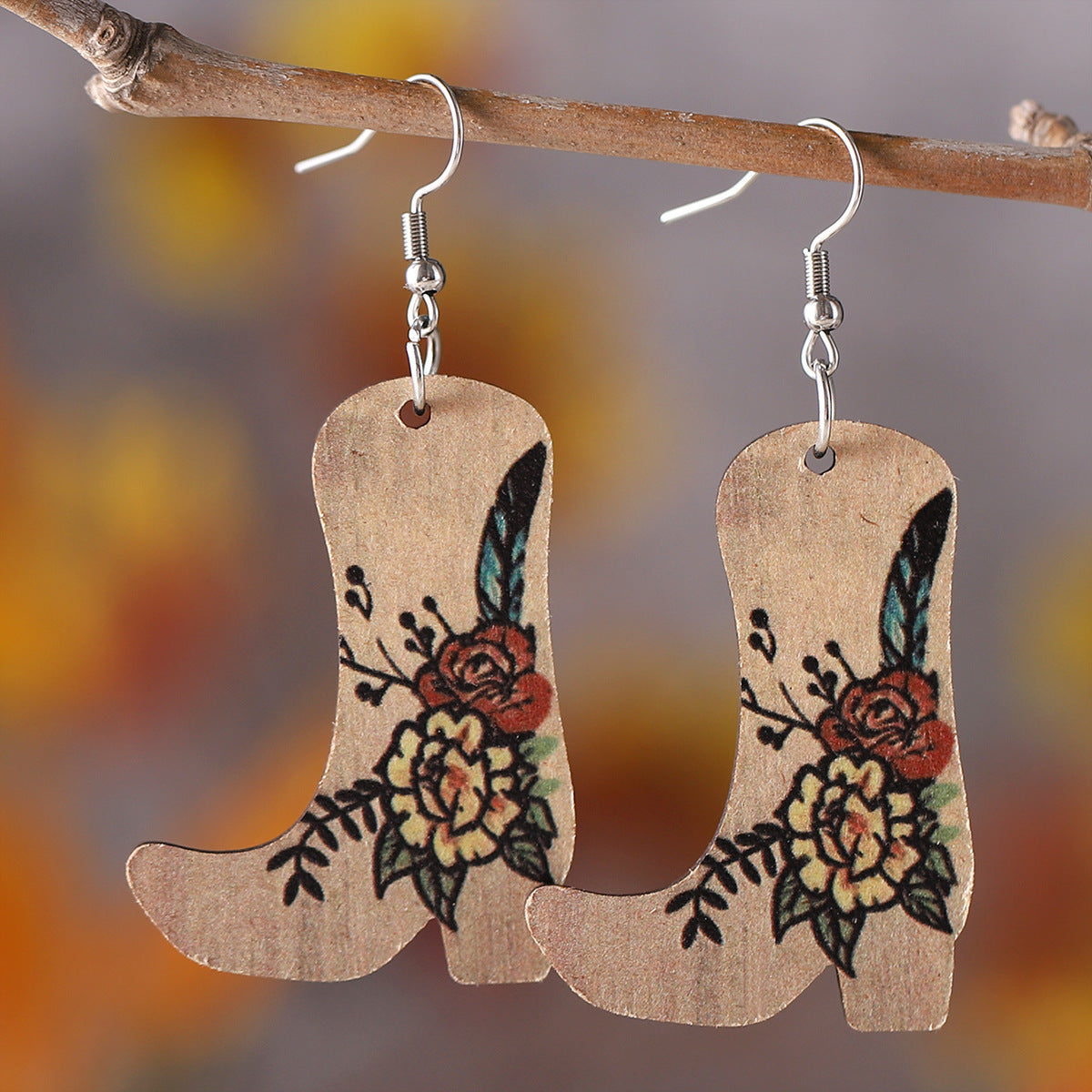 Wholesale Western Style Pink Denim Hat Cowboy Boots Pendant Earrings