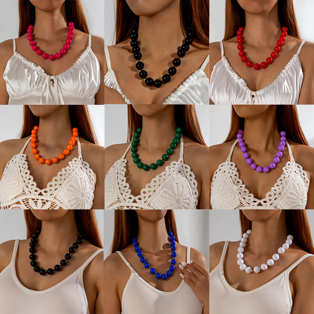Wholesale  Bohemian Ethnic Style Colorful Large Bead Single-layer Necklace