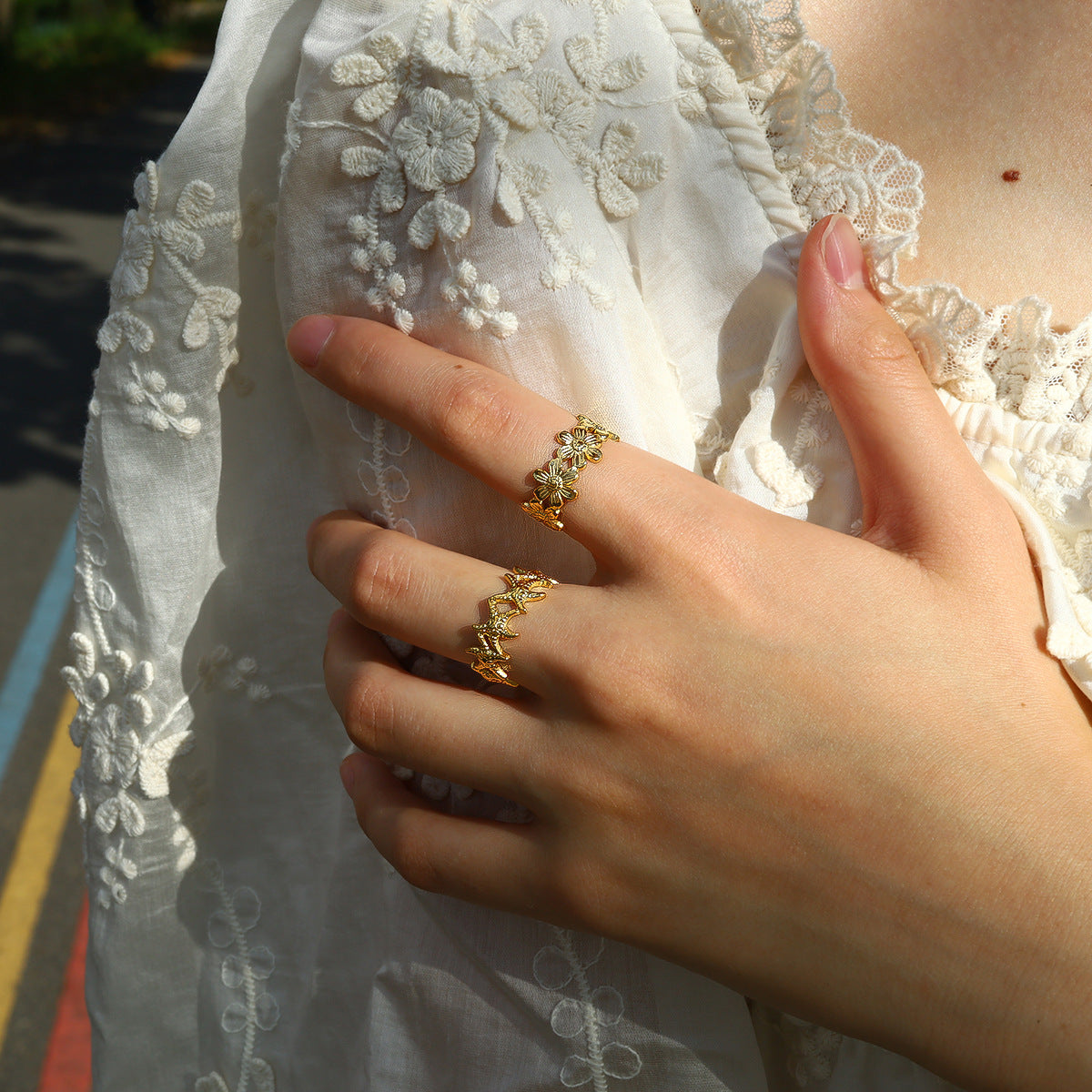 Wholesale  stainless steel flower ring opening adjustable ring