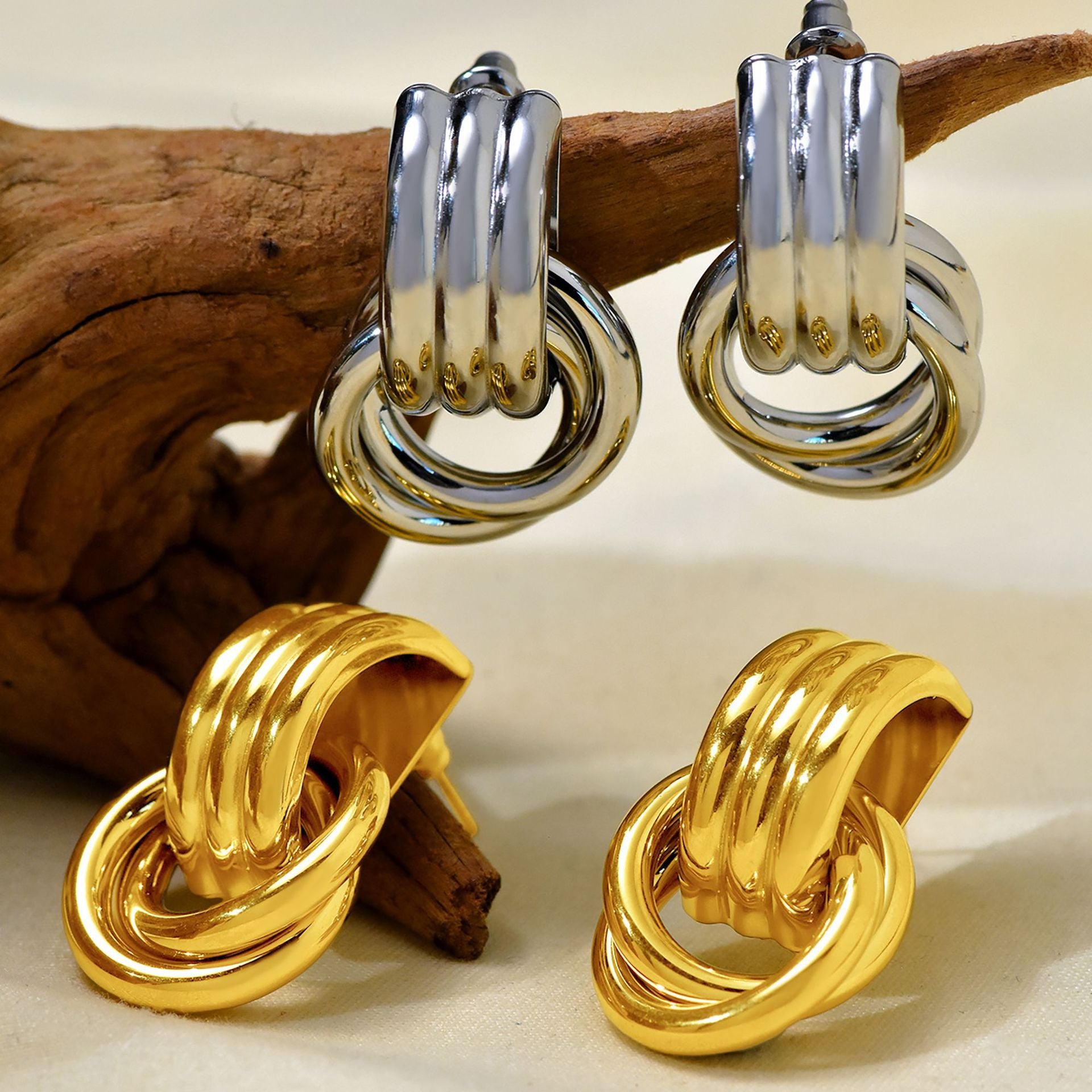 Wholesale Stainless Steel Double Ring C- Shaped Pattern High Glow Earrings