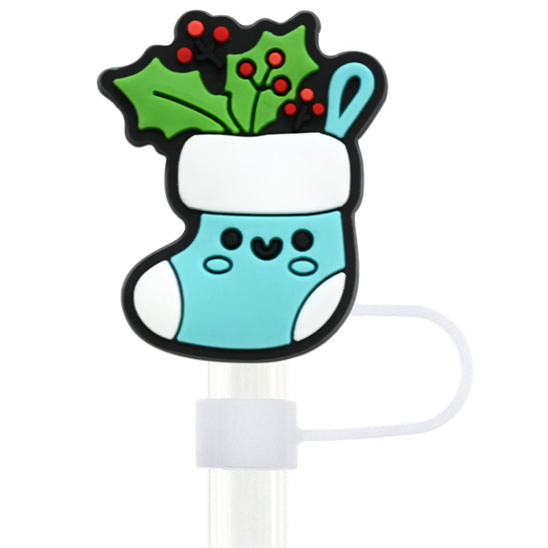 Wholesale Random 100pcs Winter Series 10mm PVC Soft Straw Tube Cap ACC-SCR-RYY081