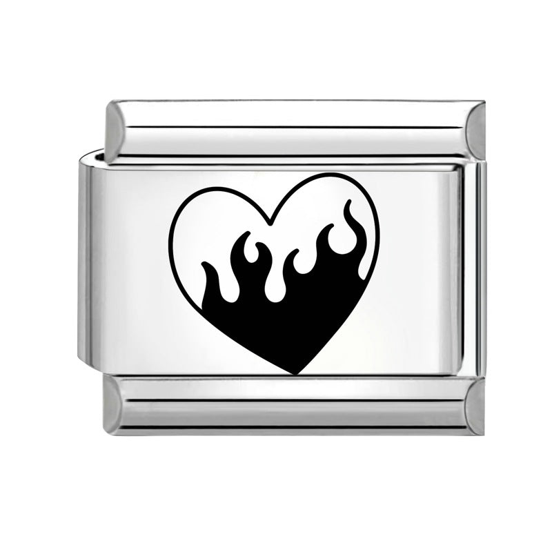 Wholesale 9mm Italian Charm Starter Bracelets DIY Black and White Heart Stainless Steel Composable Bracelet