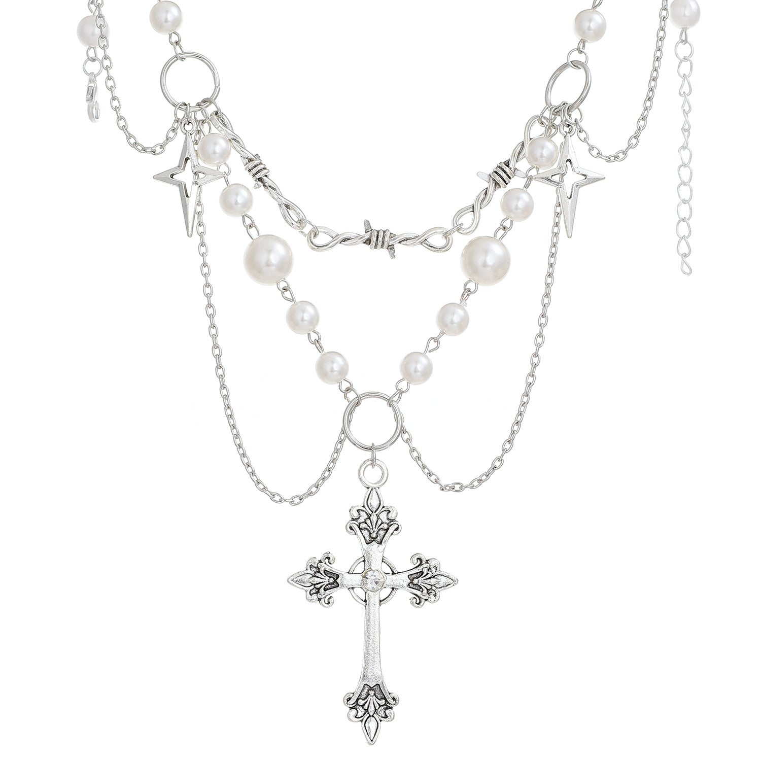 Wholesale Fashion Layered Imitation Pearl Cross Heart Butterfly Necklace Alloy Jewelry for Women