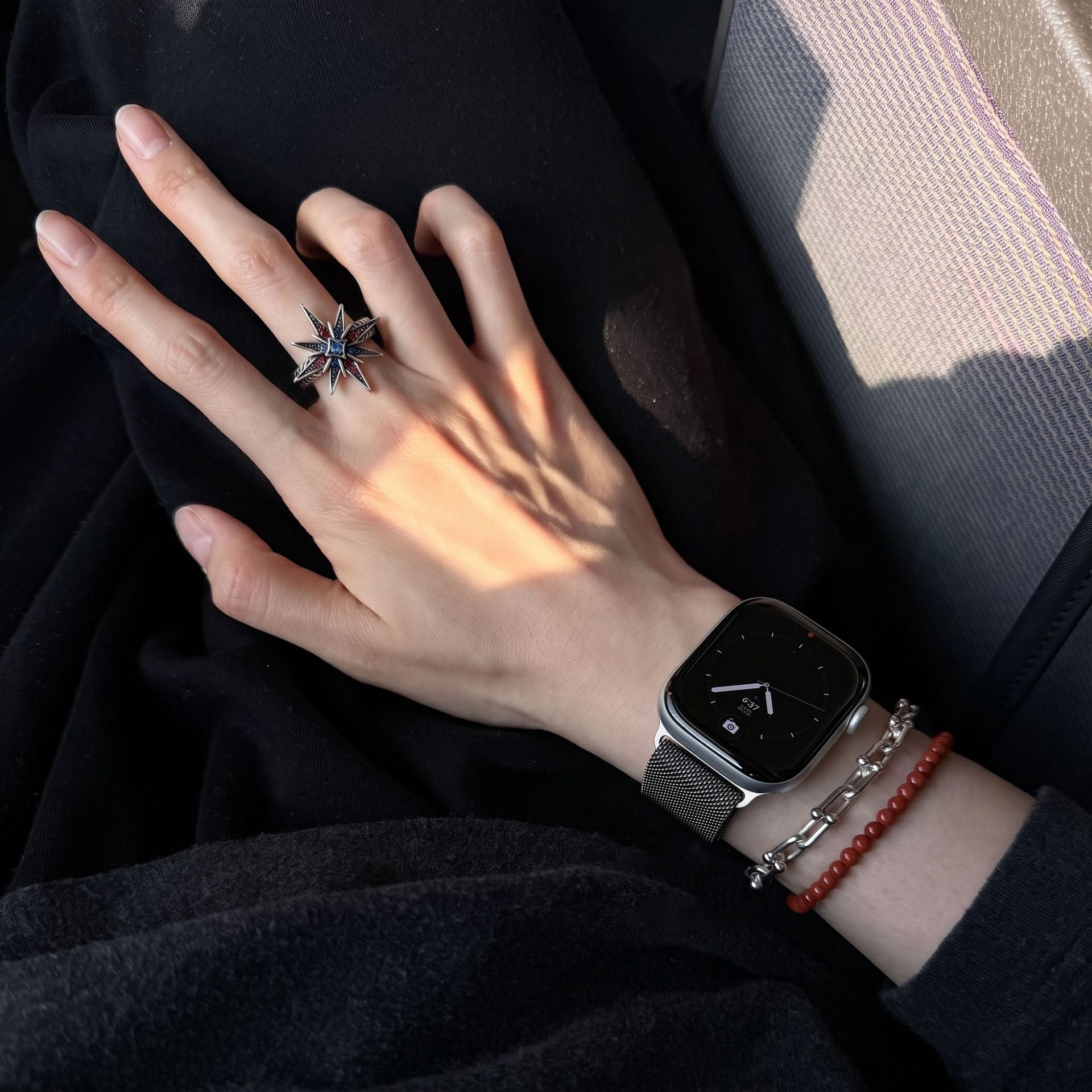 Wholesale Copper Electroplated Octagonal Star Ring with Vintage Distressed Finish,  Trendy Fashion Accessory for Everyday Wear