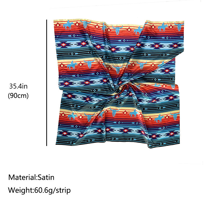 Wholesale Western color Denim style pattern printing ethnic retro 90 square scarf