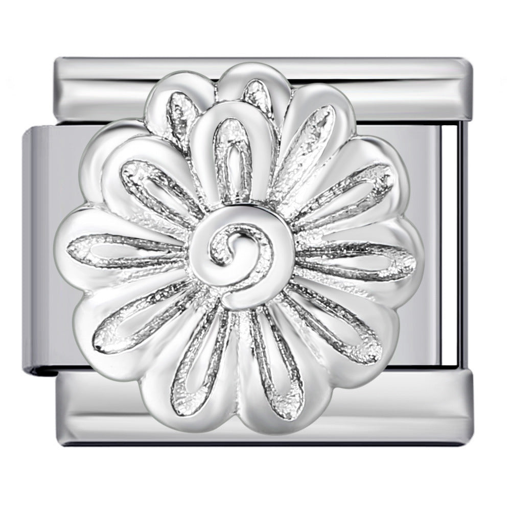 Wholesale flower series titanium steel bracelet welding pattern oil drop DIY Italian module Charms