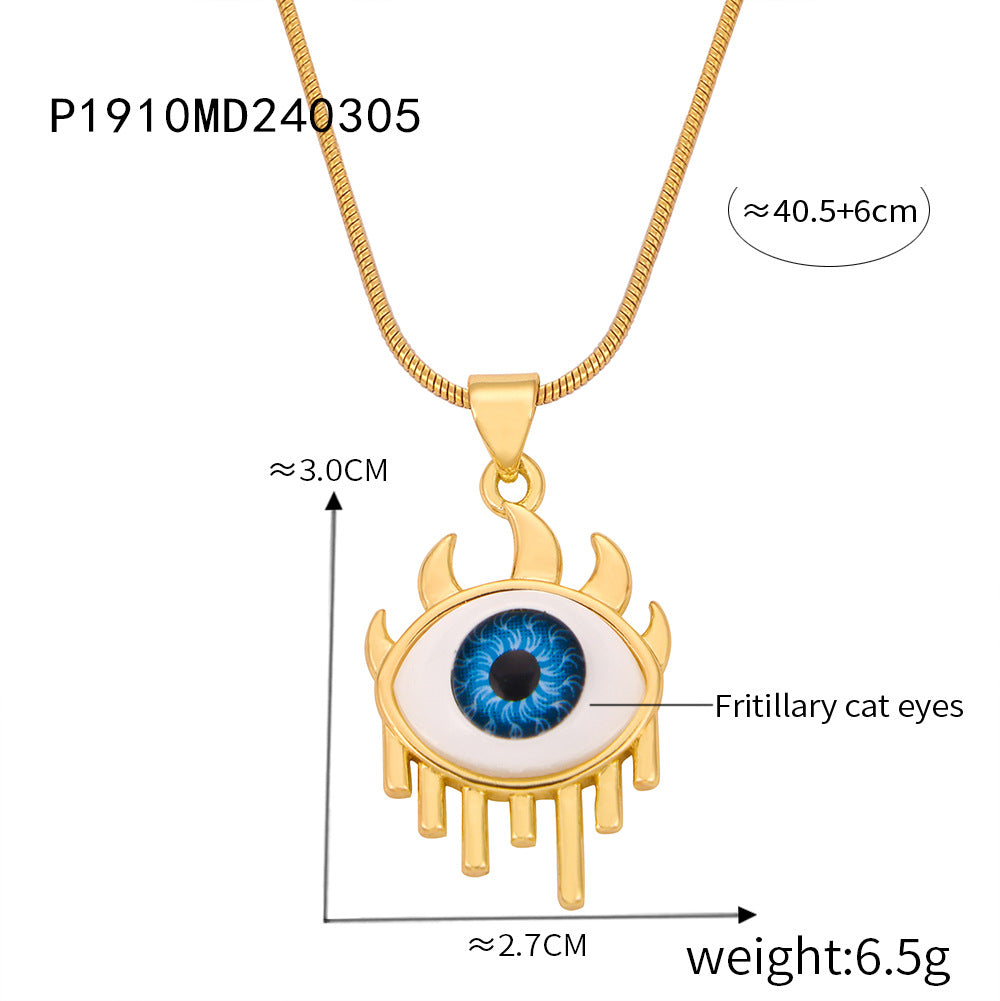 Wholesale Vintage Evil Eye Titanium Steel Gold Plated Diamond Hollow Pendant Necklace ACC-NE-MiLi006