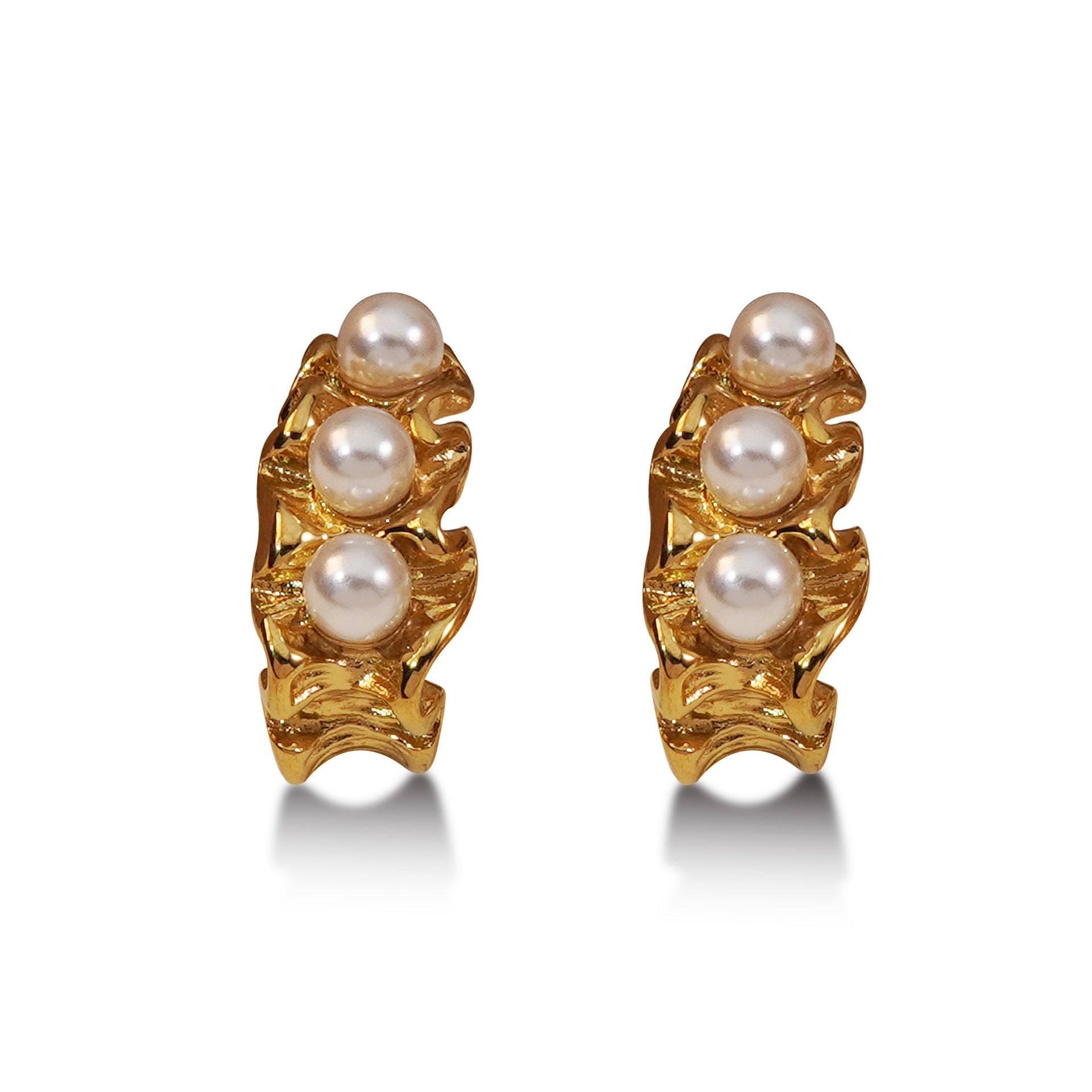 Wholesale  Stainless steel 18K Gold Irregular Pleated Lace C- shaped Earrings