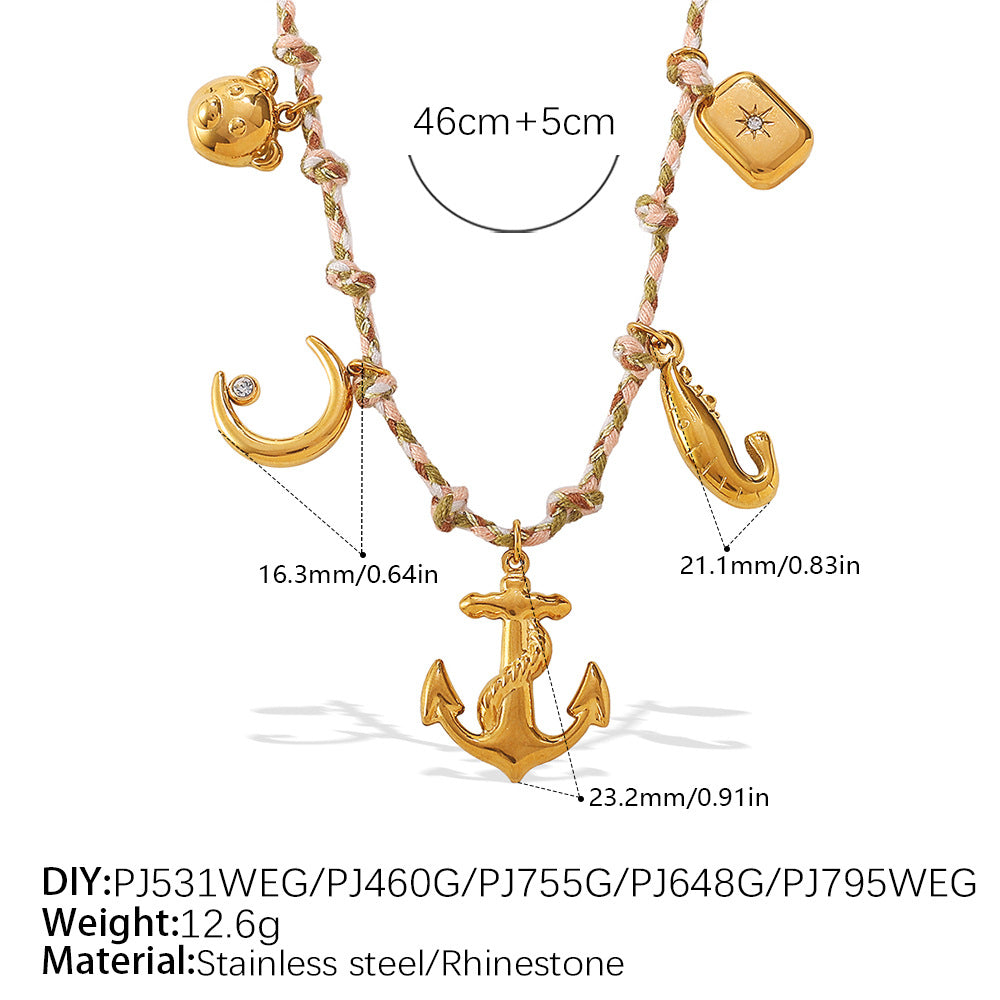 Wholesale  Retro Seaside Style DIY Freshwater Pearl Pendant Bracelet Stainless Steel Plated 18K Gold Ceramic Pendant Necklace for Women