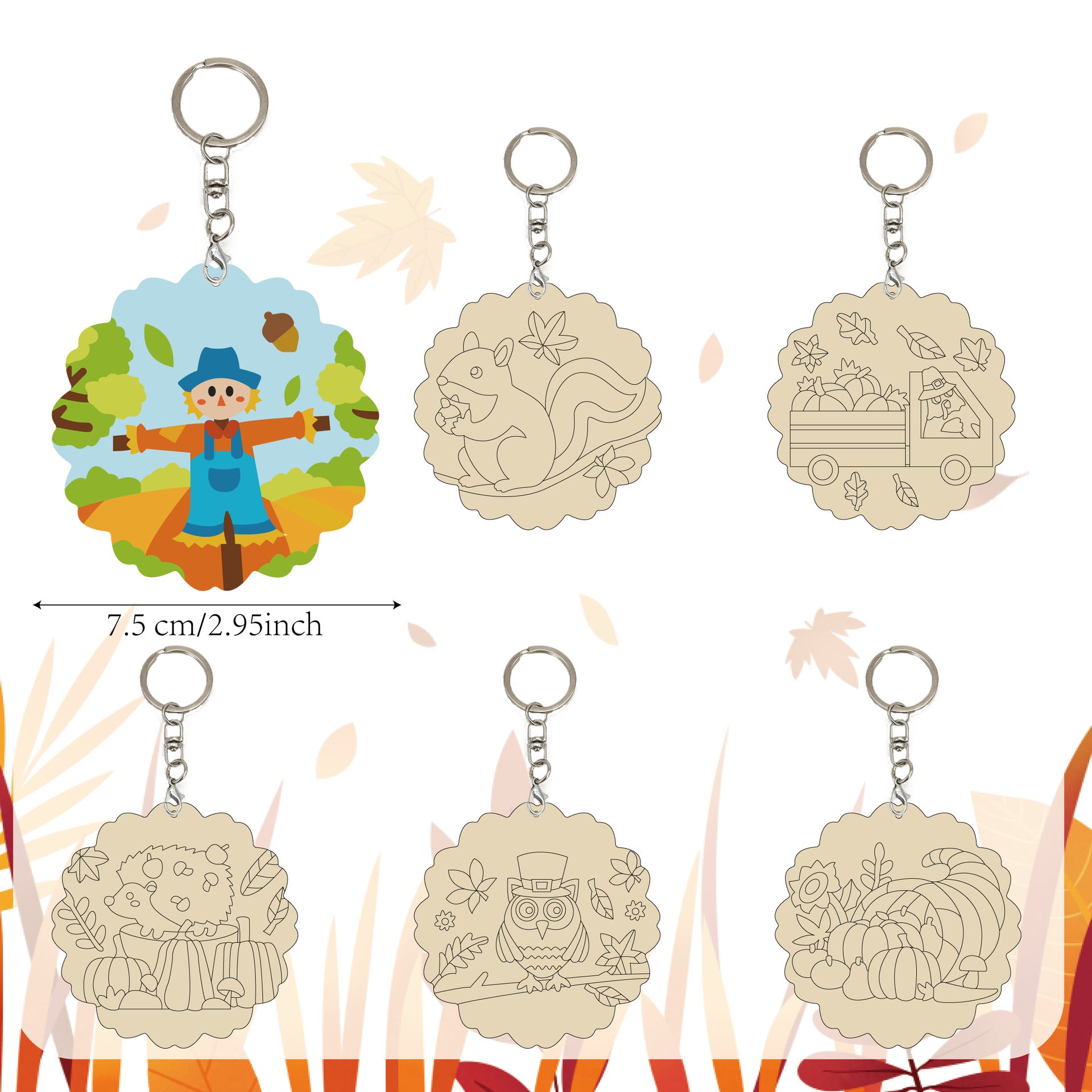 Wholesale  Cat Pumpkin Wooden Keychain Pendant Fall Party Favor Gift Car Key Accessory