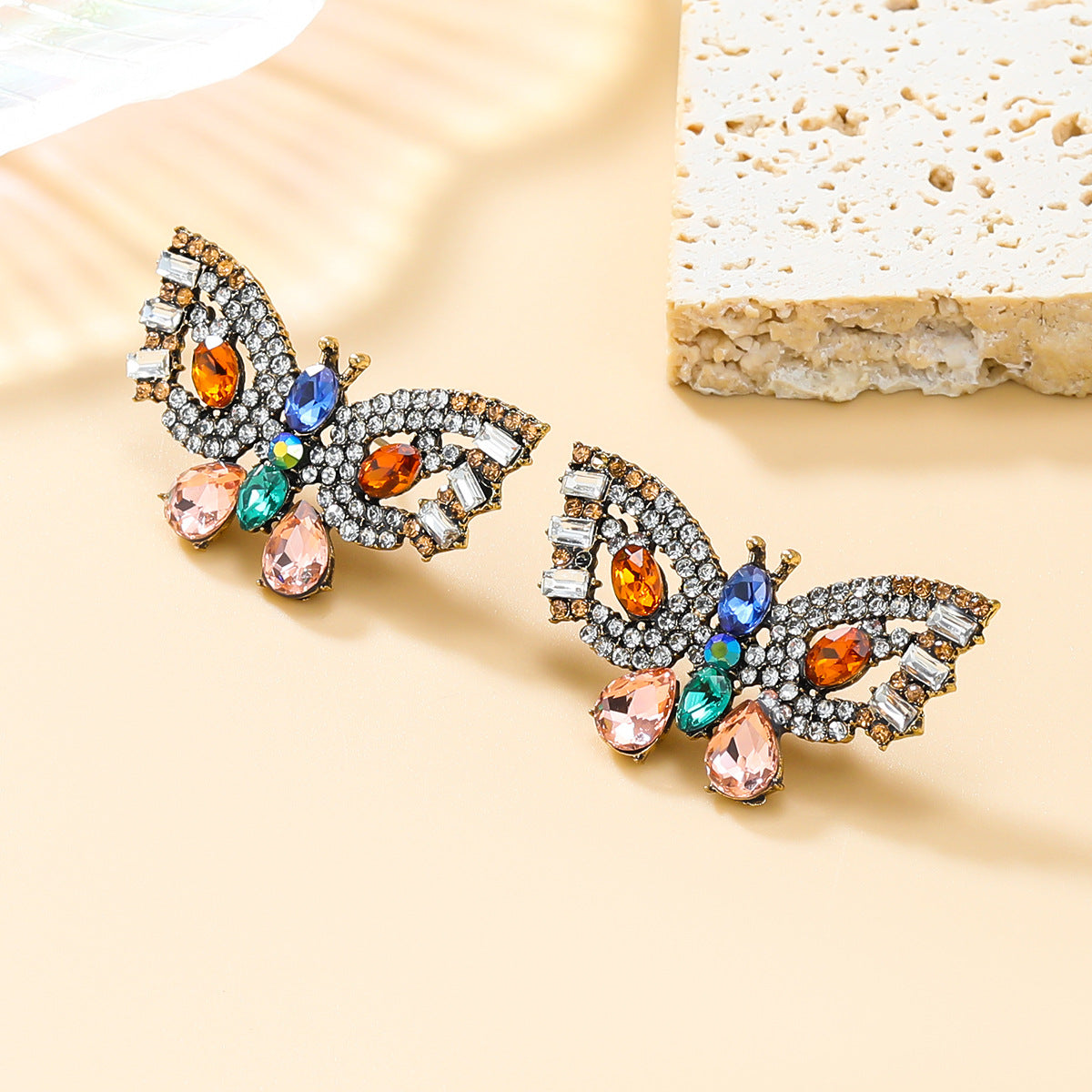 Wholesale full diamond butterfly colored diamond alloy earrings ACC-ES-JL023