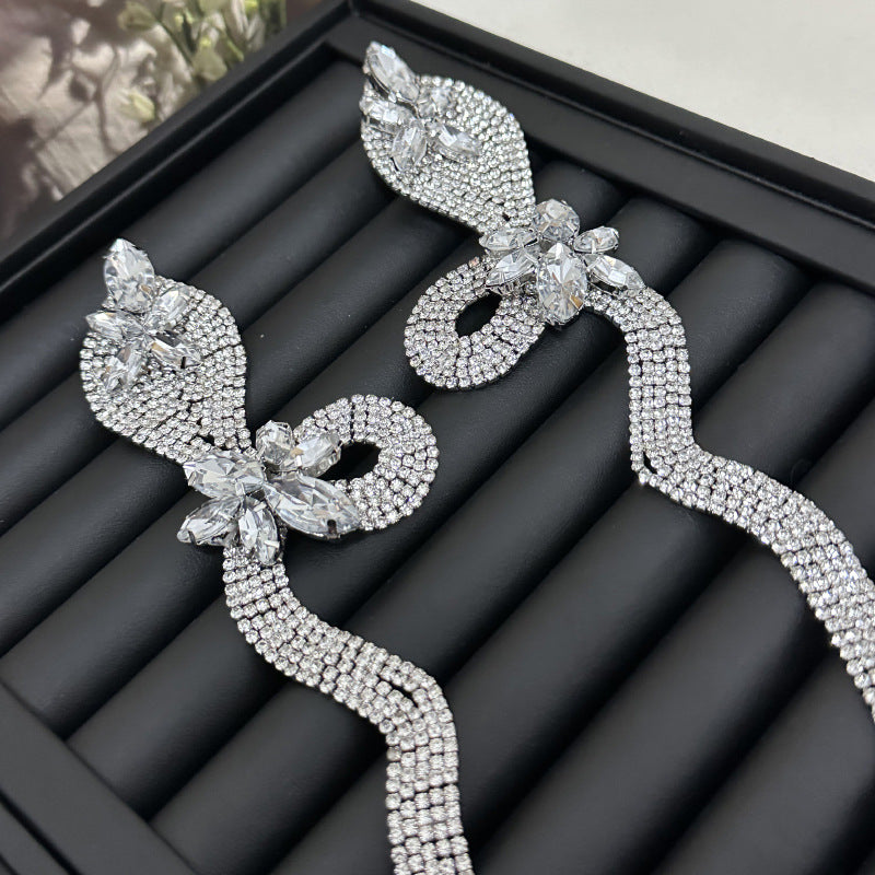 Wholesale exaggerated personality full diamond snake-shaped flower big earrings