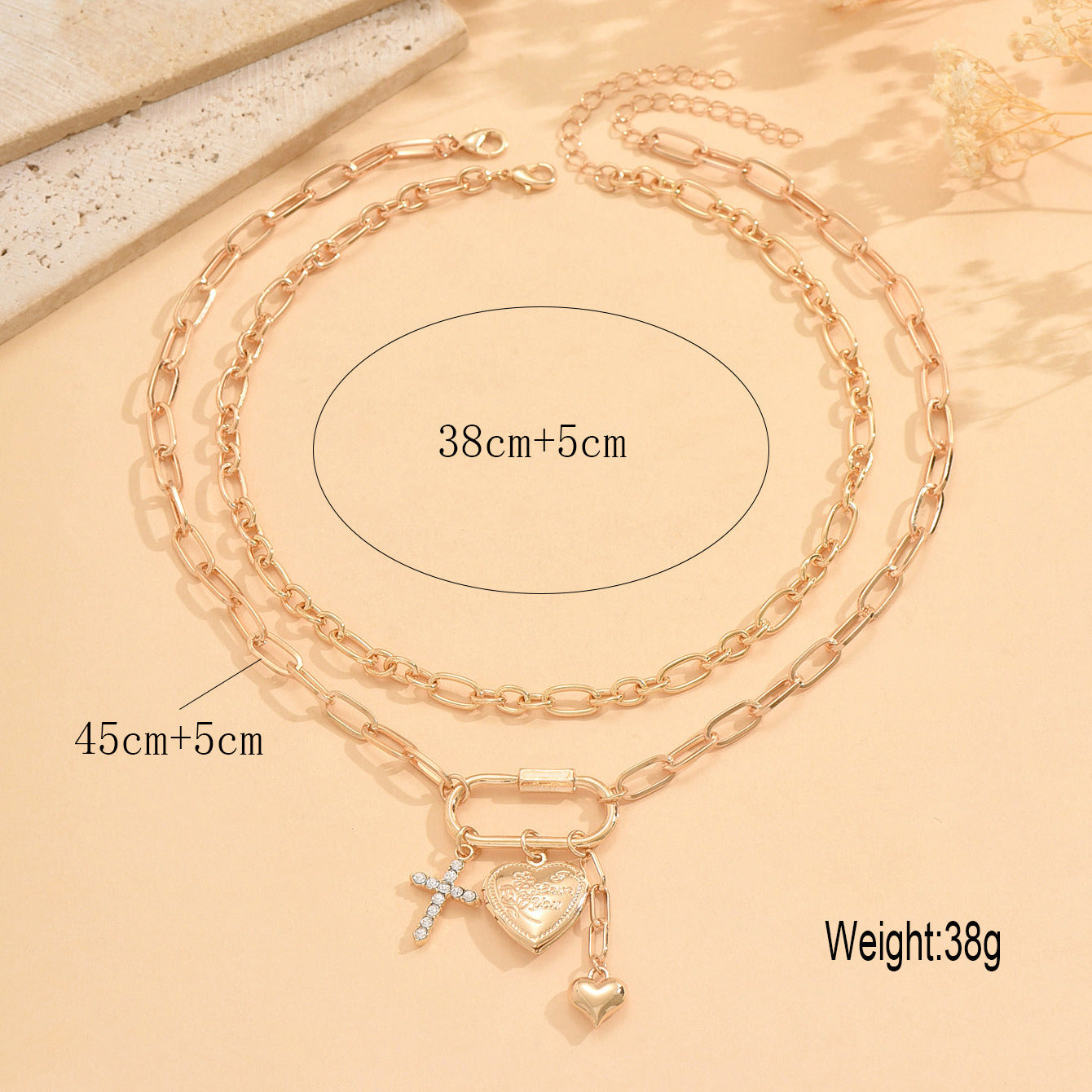 Collana a forma di cuore all'ingrosso con ciondolo a forma di croce di diamanti con serratura per cornice per foto