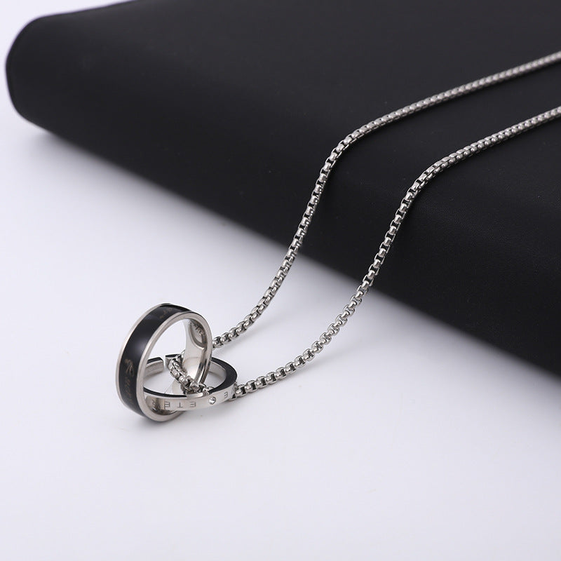 Wholesale Titanium Steel Double-ring Necklace