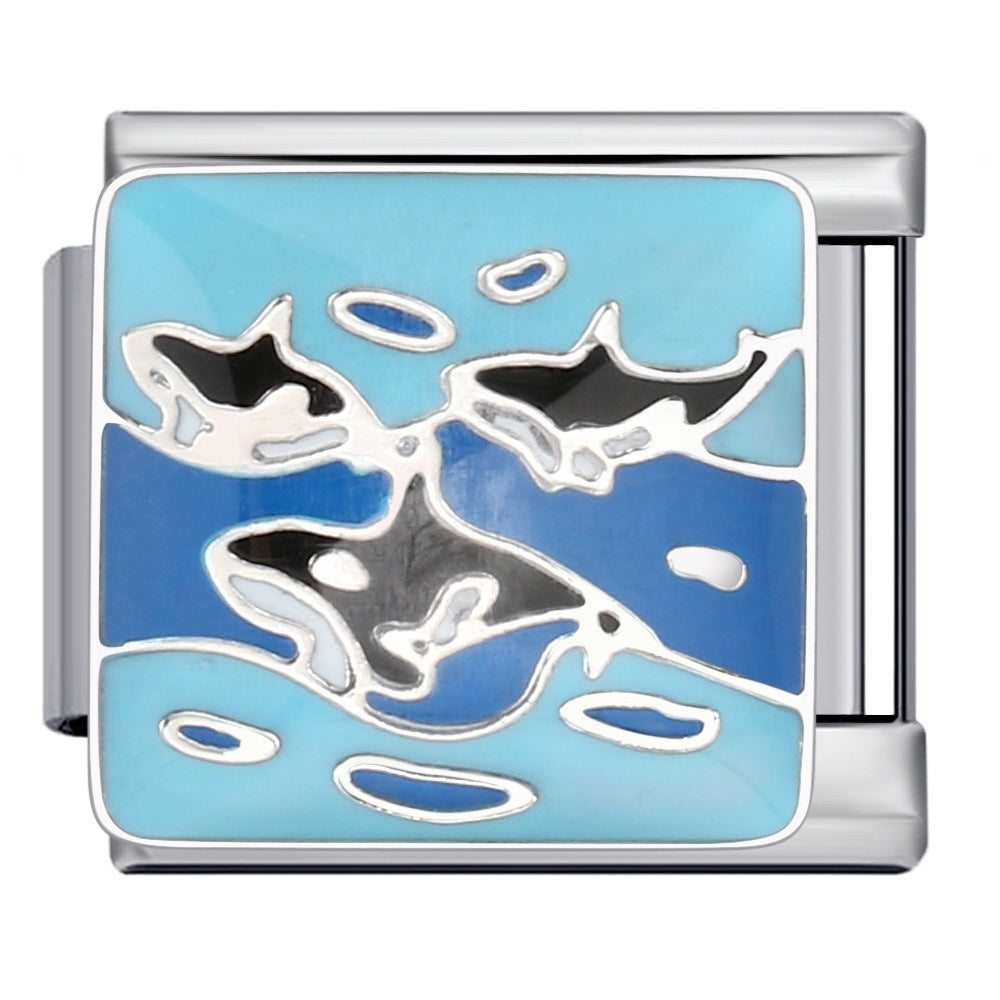 Wholesale  Italian Module Bracelet  Blue Ocean ElementsStainless Steel Welding Pattern DIY Charms