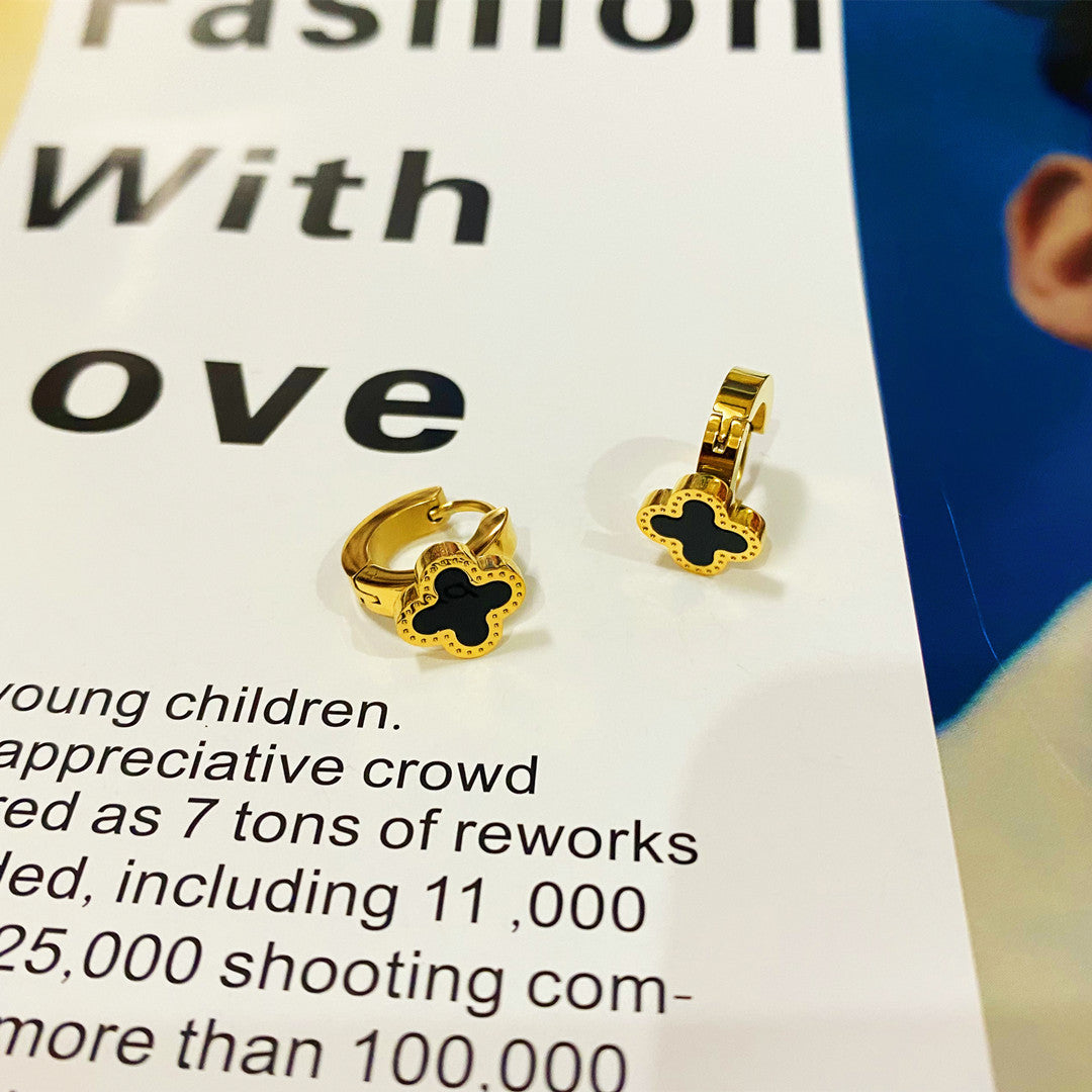 Wholesale Titanium Steel Four-leaf Clover Heart Earrings ACCVIP-ES-YZXW003