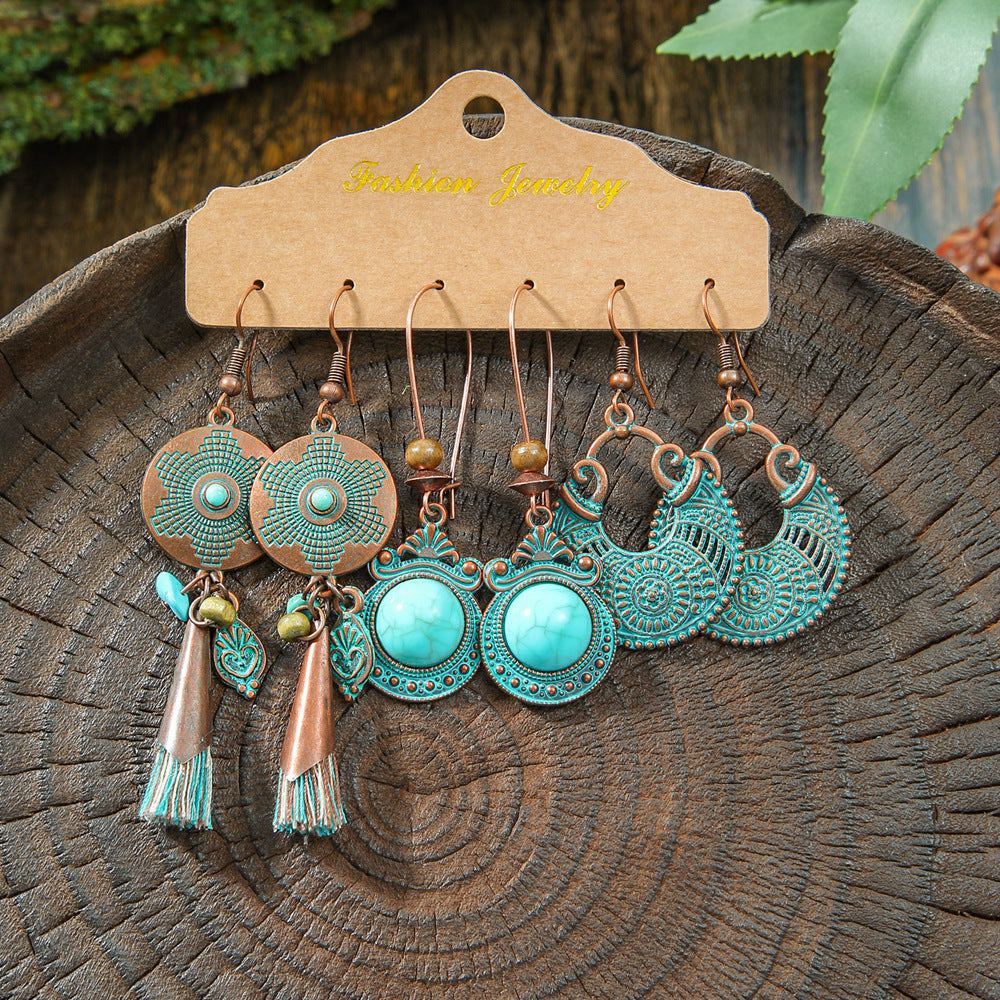 Wholesale Retro Irregular Tassel Earrings Set 3 Piece Alloy Fashion Jewelry for Boutique Resale