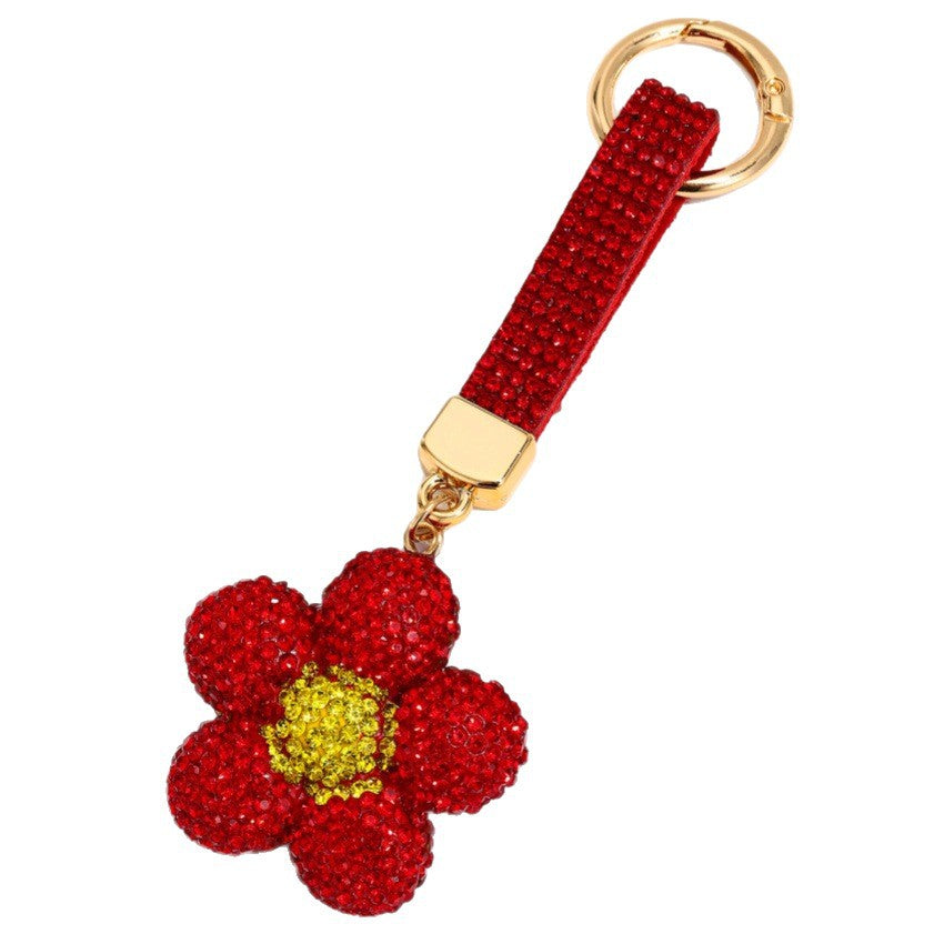 Wholesale Cute Rhinestone Sunflower Keychain Double Sided Design Fashion Car Key Bag Charm Gift