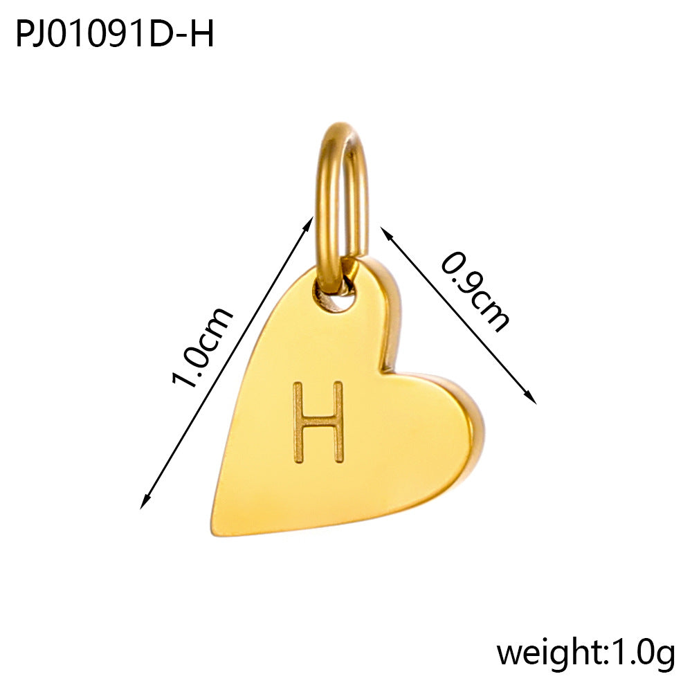 Wholesale Glossy 14k gold heart 26 letter DIY pendant
